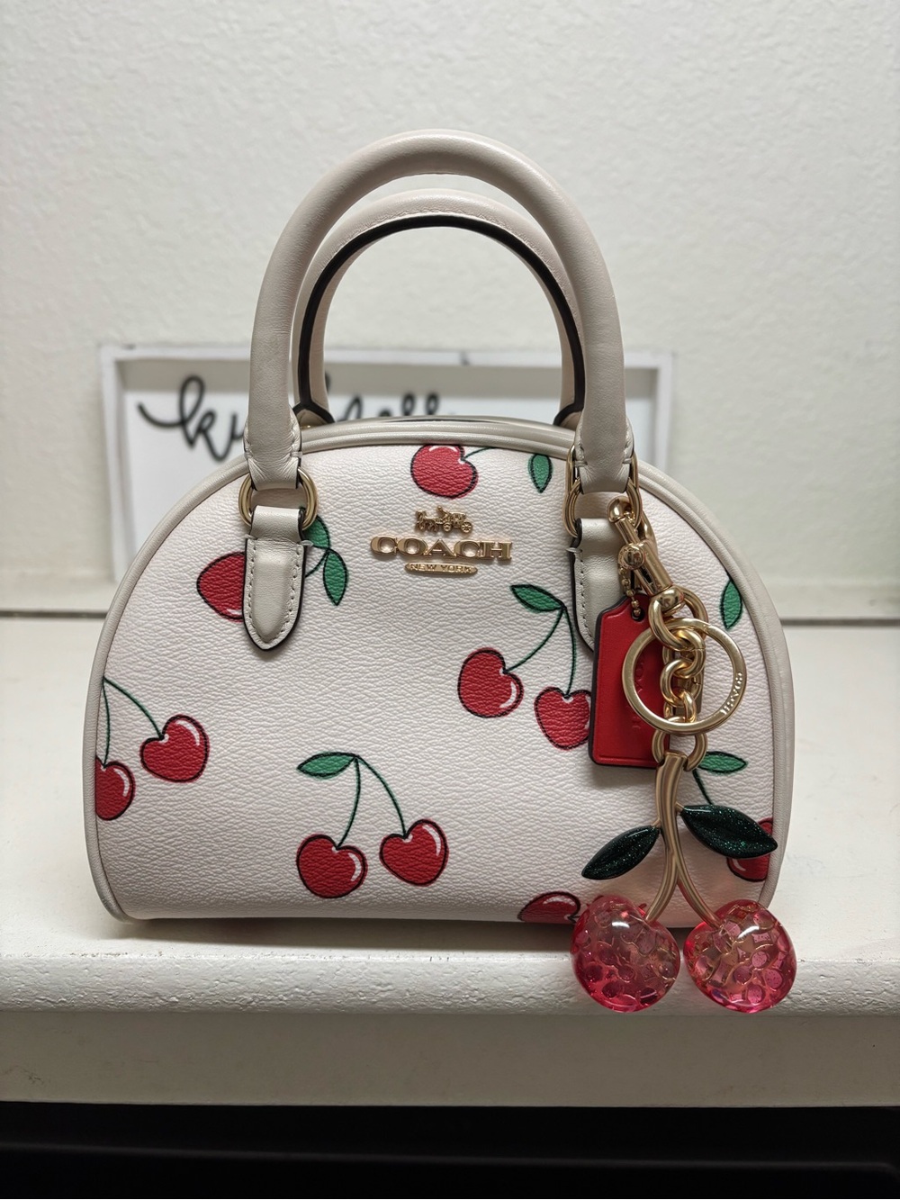 Coach Cream Satchel with Red Cherry Print